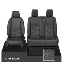 Load image into Gallery viewer, Mercedes Benz Sprinter INKA Front Set Tailored Leatherette Seat Covers Black Bentley Diamond Quilt (7 Colours) with embroidery MY18 to Present Fits All Derivatives