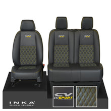 Load image into Gallery viewer, Mercedes Benz Sprinter INKA Front Set Tailored Leatherette Seat Covers Black Bentley Diamond Quilt (7 Colours) with embroidery MY18 to Present Fits All Derivatives