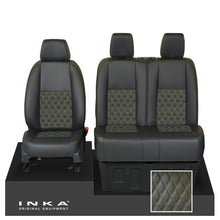 Load image into Gallery viewer, Mercedes Benz Sprinter INKA Front Set Tailored Leatherette Seat Covers Black Bentley Diamond Quilt (7 Colours) with embroidery MY18 to Present Fits All Derivatives