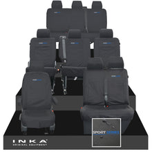 Load image into Gallery viewer, VW Transporter Shuttle T6.1, T6 Full Set Tailored Waterproof Seat Covers Black MY 15-23 - Sport-Series Embroidery