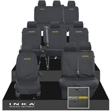 Load image into Gallery viewer, VW Transporter Shuttle T6.1, T6 Full Set Tailored Waterproof Seat Covers Black MY 15-23 - Sport-Series Embroidery
