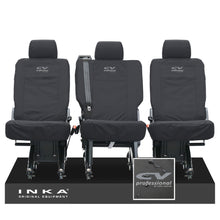 Load image into Gallery viewer, VW Transporter Shuttle T6.1, T6 Rear 1+1+1 Tailored Waterproof Seat Covers Black MY-15-23 - CV Professional Embroidery