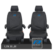 Load image into Gallery viewer, VW Transporter Shuttle T6.1, T6 Front 1+1 Tailored Waterproof Seat Covers Black MY-15-23 - R-Series Embroidery
