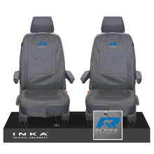 Load image into Gallery viewer, VW Transporter Shuttle T6.1, T6 Front 1+1 Tailored Waterproof Seat Covers Grey MY-15-23 - R-Series Embroidery