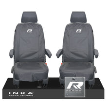 Load image into Gallery viewer, VW Transporter Shuttle T6.1, T6 Front 1+1 Tailored Waterproof Seat Covers Grey MY-15-23 - R-Series Embroidery