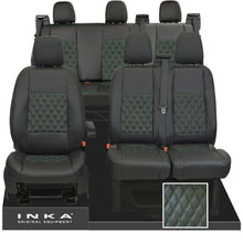 Load image into Gallery viewer, Ford Transit Custom INKA Front 1+2 & Rear Triple Tailored Leatherette Bentley Diamond Quilt Seat Covers Black MY12-23