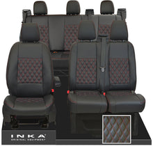 Load image into Gallery viewer, Ford Transit Custom INKA Front 1+2 & Rear Triple Tailored Leatherette Bentley Diamond Quilt Seat Covers Black MY12-23