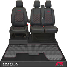 Load image into Gallery viewer, Ford Transit MK8/MK9 Front 1+2 Bentley Diamond Quilt Leatherette Tailored Seat Covers & Tailored Rubber Mat Black MY14 Onwards (Choice of 7 Colours)