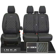Load image into Gallery viewer, Ford Transit Custom INKA Steel Badge Front 1+2 Bentley Diamond Quilt Leatherette Tailored Seat Covers Black MY-12-23