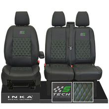 Load image into Gallery viewer, Ford Transit Custom INKA S-Tech Bentley Diamond Quilt Front Leatherette 1+2 Tailored Seat Covers Black MY-12-23