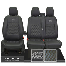 Load image into Gallery viewer, Ford Transit Custom INKA S-Tech Bentley Diamond Quilt Front Leatherette 1+2 Tailored Seat Covers Black MY-12-23
