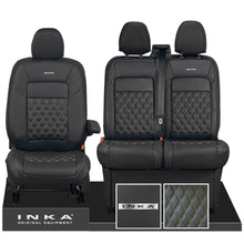 Load image into Gallery viewer, All New Ford Transit Custom Front 1+2 INKA Steel Badge Bentley Leatherette Tailored Seat Covers Black MY-2024 (Choice of 7 Colours)