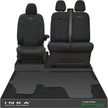 Load image into Gallery viewer, The All New Ford Transit Custom Front 1+2 Tailored Waterproof Seat Covers & Tailored Rubber Mat Black MY 2024+(Choice of 7 Colours)