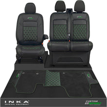 Load image into Gallery viewer, All New Ford Transit Custom Front 1+2 Bentley Leatherette Tailored Seat Covers & Matching Tailored Floor Mat Black MY-2024> (7 Colours)