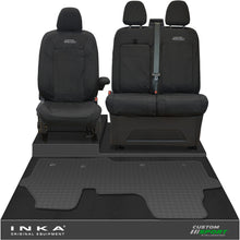 Load image into Gallery viewer, The All New Ford Transit Custom Front 1+2 Tailored Waterproof Seat Covers & Tailored Rubber Mat Black MY 2024+(Choice of 7 Colours)