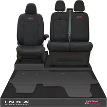 Load image into Gallery viewer, The All New Ford Transit Custom Front 1+2 Tailored Waterproof Seat Covers & Tailored Rubber Mat Black MY 2024+(Choice of 7 Colours)