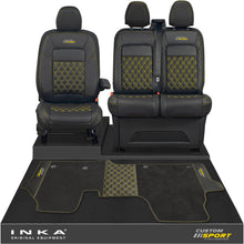 Load image into Gallery viewer, All New Ford Transit Custom Front 1+2 Bentley Leatherette Tailored Seat Covers & Matching Tailored Floor Mat Black MY-2024> (7 Colours)