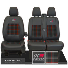 Load image into Gallery viewer, Ford Transit Custom 12-23 Inka S-Tech Front 1+2 Second Skin Tailored Leather Look Seat Covers With Tartan.