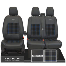 Load image into Gallery viewer, Ford Transit Custom 2012-2023 – Inka Steel Badge Front 1+2 Tailored Leather Look Seat Covers in Tartan