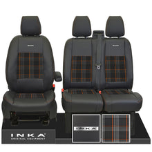 Load image into Gallery viewer, Ford Transit Custom 2012-2023 – Inka Steel Badge Front 1+2 Tailored Leather Look Seat Covers in Tartan