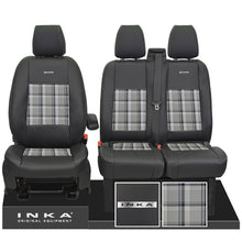 Load image into Gallery viewer, Ford Transit Custom 2012-2023 – Inka Steel Badge Front 1+2 Tailored Leather Look Seat Covers in Tartan