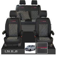Load image into Gallery viewer, VW California T6.1, T6, T5.1, T5 Ocean, Coast, Beach, SE, Surf INKA Tailored Seat Covers Second Skin Leatherette With Suedetara Bentley Diamond quilted centres