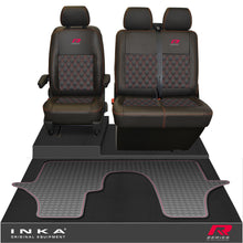 Load image into Gallery viewer, VW Transporter T6.1, T6, T5.1 Front 1+2 Bentley Diamond Quilt Leatherette Tailored Seat Covers & Tailored Rubber Mat Black MY 2015 Onwards (Choice of 7 Colours)