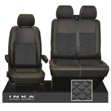 Load image into Gallery viewer, VW Transporter T6.1, T6, T5.1 Front 1+2 INKA Bentley Leatherette Suedetara Tailored Seat Covers Black Fits Panel Van & Kombi