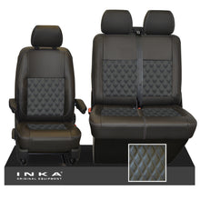 Load image into Gallery viewer, VW Transporter T6.1,T6,T5.1 Front 1+2 Bentley Diamond Quilt INKA Tailored Seat Covers Black Fits Panel Van & Kombi