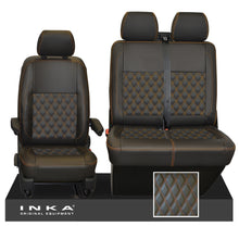 Load image into Gallery viewer, VW Transporter T6.1,T6,T5.1 Front 1+2 Bentley Diamond Quilt INKA Tailored Seat Covers Black Fits Panel Van & Kombi