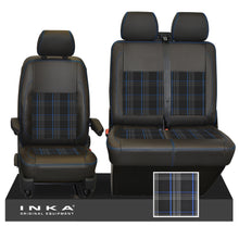 Load image into Gallery viewer, VW Transporter T6.1, T6, T5.1 Front 1+2 INKA Leatherette Tartan Tailored Seat Covers Black Fits Panel Van & Kombi