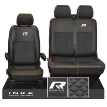 Load image into Gallery viewer, VW Transporter T6.1, T6, T5.1 R-Series Front 1+2 INKA Bentley Leatherette Suedetara Tailored Seat Covers Black Fits Panel Van & Kombi