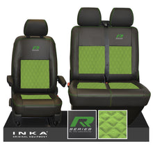 Load image into Gallery viewer, VW Transporter T6.1, T6, T5.1 R-Series Front 1+2 INKA Bentley Leatherette Suedetara Tailored Seat Covers Black Fits Panel Van & Kombi