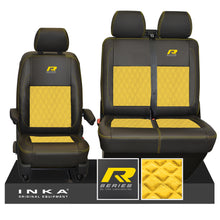 Load image into Gallery viewer, VW Transporter T6.1, T6, T5.1 R-Series Front 1+2 INKA Bentley Leatherette Suedetara Tailored Seat Covers Black Fits Panel Van & Kombi