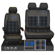Load image into Gallery viewer, New VW Transporter T6.1, T6, T5.1 Front 1+2 R-Series INKA Leatherette Tartan Tailored Seat Covers Black Fits Panel Van & Kombi