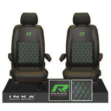 Load image into Gallery viewer, New VW Transporter T6.1, T6, T5.1 Front 1+1 Bentley Diamond Quilt Tailored Leatherette Seat Covers Black Fits Panel Van & Kombi