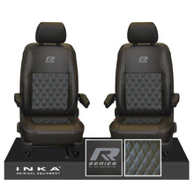 Load image into Gallery viewer, New VW Transporter T6.1, T6, T5.1 Front 1+1 Bentley Diamond Quilt Tailored Leatherette Seat Covers Black Fits Panel Van & Kombi