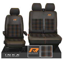 Load image into Gallery viewer, New VW Transporter T6.1, T6, T5.1 Front 1+2 R-Series INKA Leatherette Tartan Tailored Seat Covers Black Fits Panel Van & Kombi