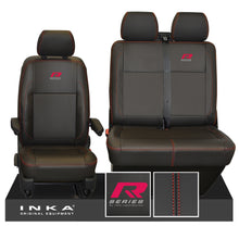 Load image into Gallery viewer, VW Transporter T6.1, T6, T5.1 R-Series Front 1+2 INKA Leatherette Tailored Seat Covers Black Fits Panel Van & Kombi