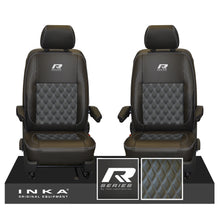 Load image into Gallery viewer, New VW Transporter T6.1, T6, T5.1 Front 1+1 Bentley Diamond Quilt Tailored Leatherette Seat Covers Black Fits Panel Van & Kombi