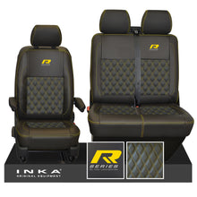 Load image into Gallery viewer, New VW Transporter T6.1, T6, T5.1 Front 1+2 Bentley Diamond Quilt Tailored Leatherette Seat Covers Black Fits Panel Van & Kombi