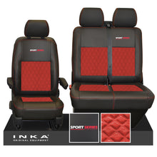 Load image into Gallery viewer, VW Transporter T6.1, T6, T5.1 Sport-Series Front 1+2 INKA Bentley Leatherette Suedetara Tailored Seat Covers Black Fits Panel Van & Kombi