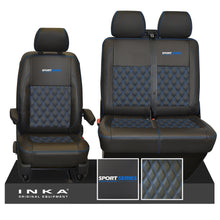 Load image into Gallery viewer, VW Transporter T6.1, T6, T5.1 Front 1+2 Bentley Diamond Quilt Tailored Leatherette Seat Covers Black Fits Panel Van & Kombi