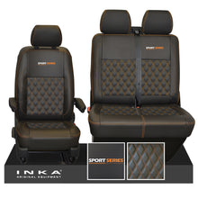 Load image into Gallery viewer, VW Transporter T6.1, T6, T5.1 Front 1+2 Bentley Diamond Quilt Tailored Leatherette Seat Covers Black Fits Panel Van & Kombi