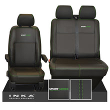 Load image into Gallery viewer, VW Transporter T6.1, T6, T5.1 Sport-Series Front 1+2 INKA Leatherette Tailored Seat Covers Black Fits Panel Van & Kombi
