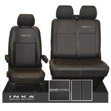 Load image into Gallery viewer, VW Transporter T6.1, T6, T5.1 Sport-Series Front 1+2 INKA Leatherette Tailored Seat Covers Black Fits Panel Van & Kombi