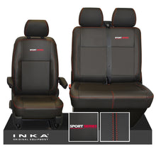 Load image into Gallery viewer, VW Transporter T6.1, T6, T5.1 Sport-Series Front 1+2 INKA Leatherette Tailored Seat Covers Black Fits Panel Van & Kombi
