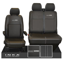 Load image into Gallery viewer, VW Transporter T6.1, T6, T5.1 Sport-Series Front 1+2 INKA Leatherette Tailored Seat Covers Black Fits Panel Van & Kombi