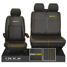 Load image into Gallery viewer, VW Transporter T6.1, T6, T5.1 Sport-Series Front 1+2 INKA Leatherette Tailored Seat Covers Black Fits Panel Van & Kombi