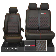 Load image into Gallery viewer, VW Transporter T6.1, T6, T5.1 Front 1+2 Bentley Diamond Quilt Tailored Leatherette Seat Covers Black Fits Panel Van & Kombi